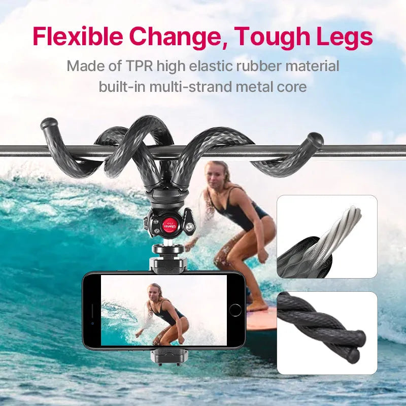 Black octopus flexible tripod with mobile phone clip extended to 360mm