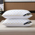 Polyester fibre pillow core insert shown in light blue colour next to a white pillowcase.