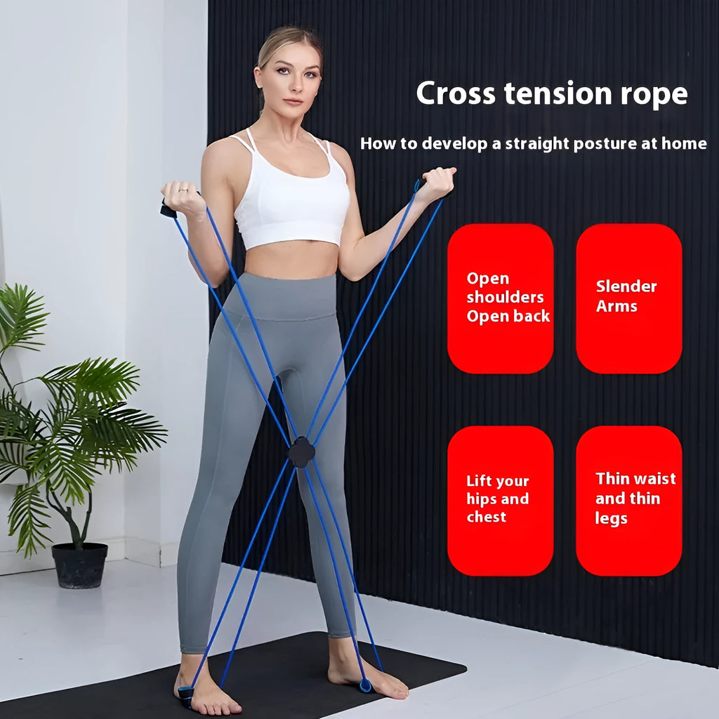 Blue eight character shoulder puller with cross tension device for female fitness workouts