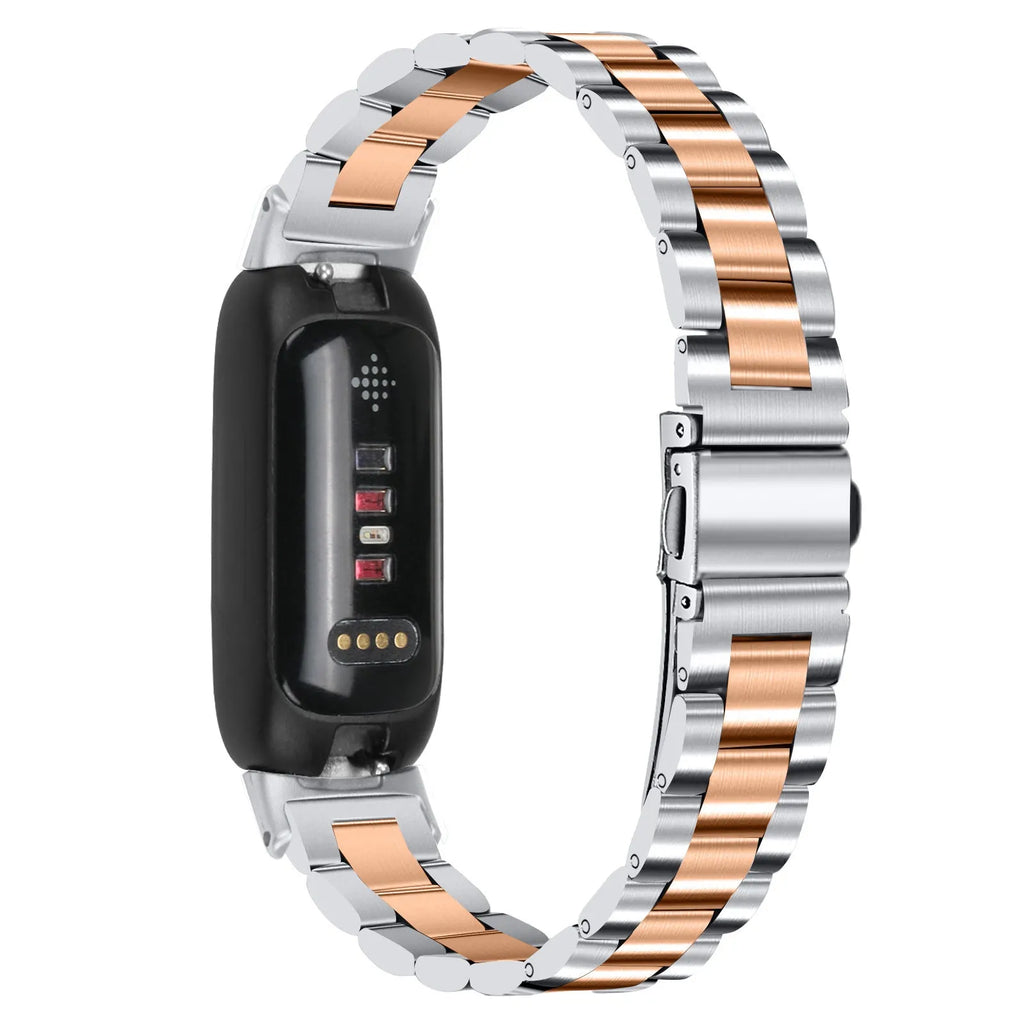 Stainless steel three-bead watch strap for Fitbit Inspire 3 fitness tracker in silver colour