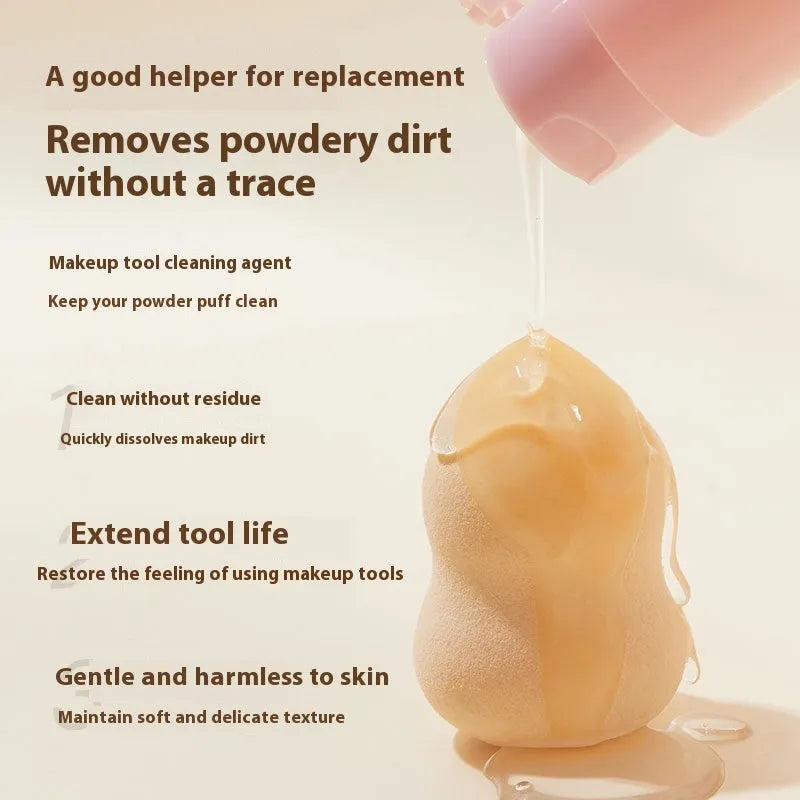 Makeup tool cleaning set showing 80ml detergent and 75ml wash-free spray bottles