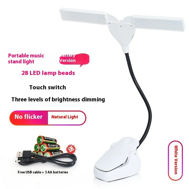 Rechargeable music stand lamp with 28 LED lights in black, pink or white colours