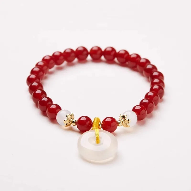 Handmade Chinese-style natural gemstone bracelet with safety buckle and 6mm beads