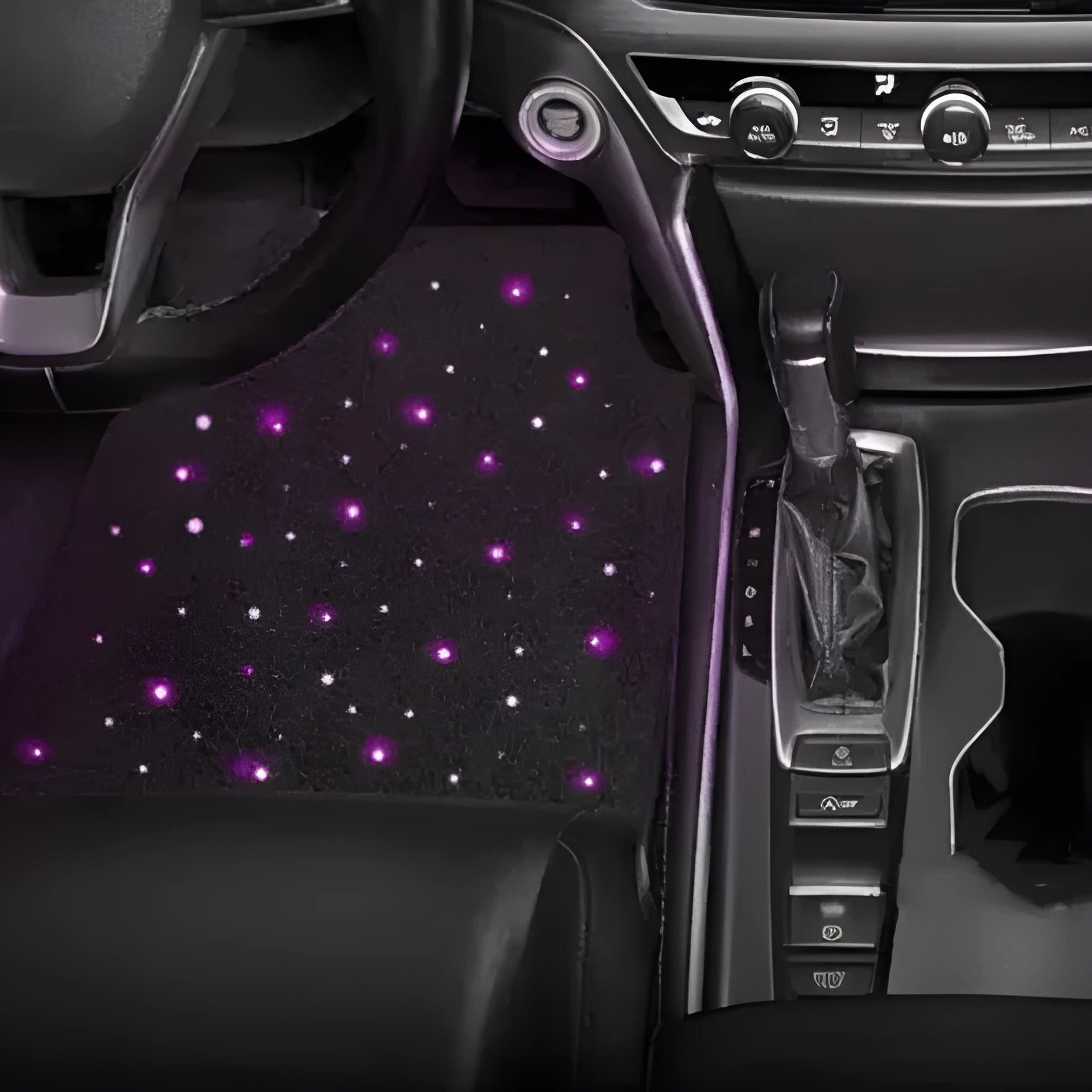 Car luminous foot mat ambience light USB LED front row 2 pieces polyester material