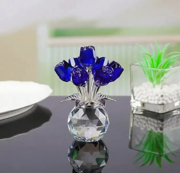 K9 crystal glass rose decoration with geometric Chinese style design in multiple colour options