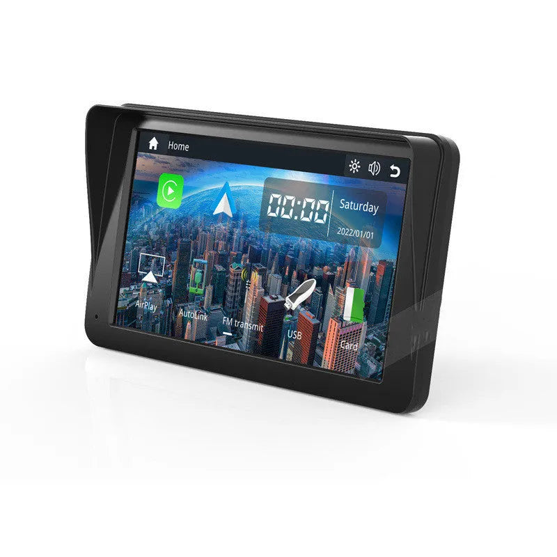 7-inch portable car smart display with retractable bracket mounted on windshield showing navigation interface