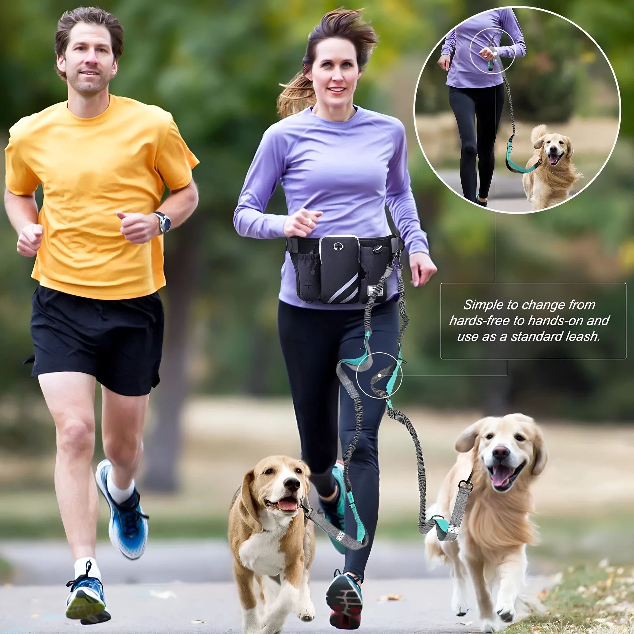 Black nylon outdoor pet training bag set with waist bag, dog leash, and collar components