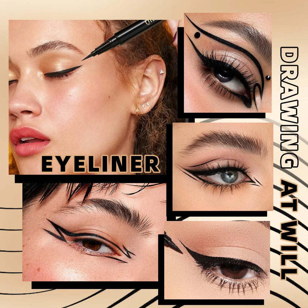 Black liquid eyeliner pen with waterproof quick-drying smudge-resistant formula