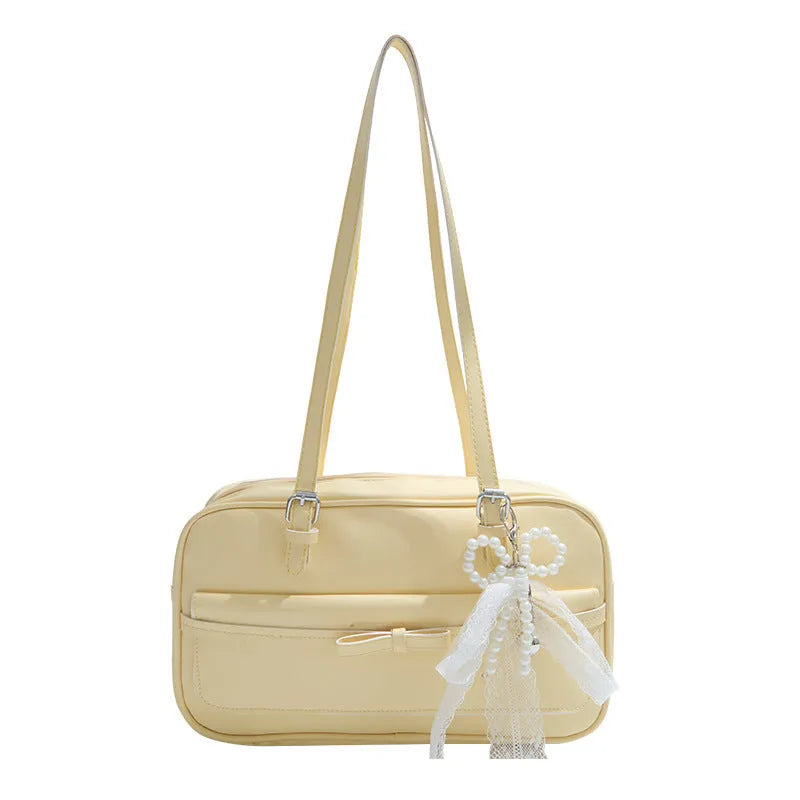 Horizontal square single-shoulder flap bag in PU leather with mobile phone compartment