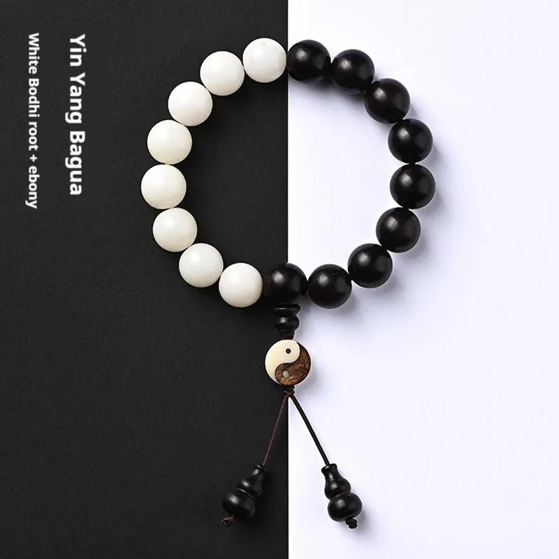 11mm bodhi bracelet with White Corypha umbraculifera Blackwood eight-diagram beads in retro style