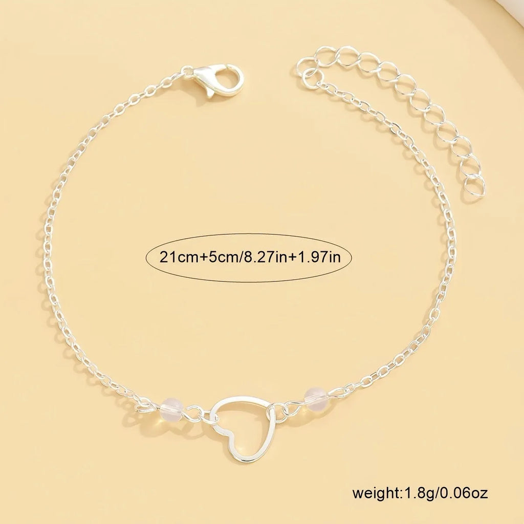 Women's adjustable alloy anklet with heart-shaped pendant in gold or silver colour