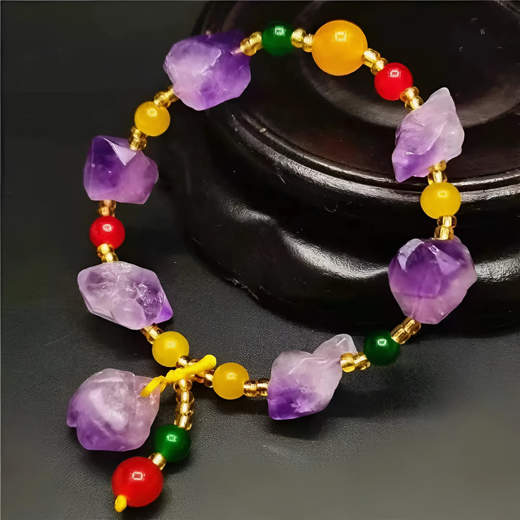 Natural style amethyst bead bracelet with fu character decoration for women's jewellery
