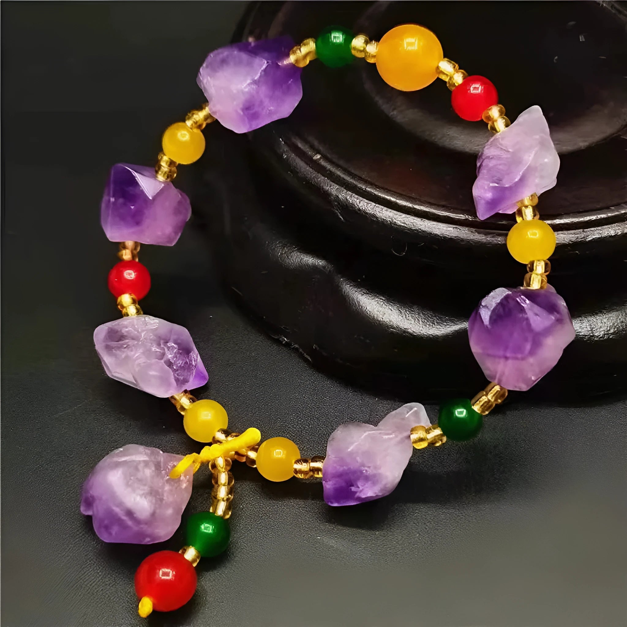Natural style amethyst bead bracelet with fu character decoration for women's jewellery