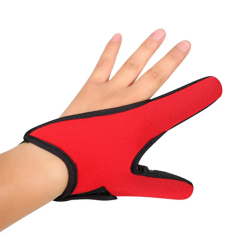 Single two finger fishing glove in blue colour showing diving cloth back and microfiber palm.