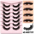 Six style variations of natural false eyelashes with artificial fibre construction and included adhesive