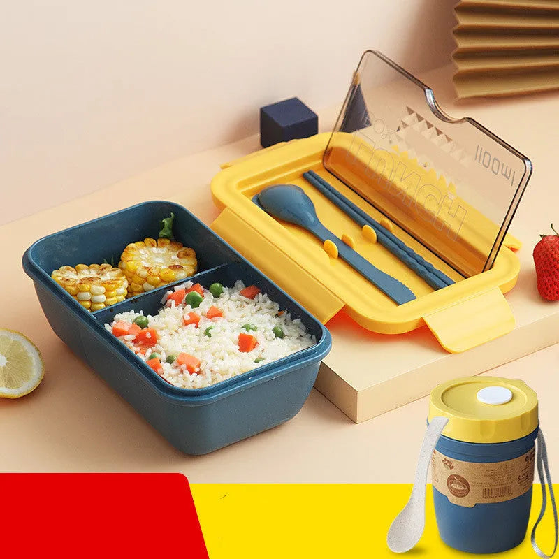Four-layer partitioned bento lunch box in Nordic style with green, red, and yellow colour options