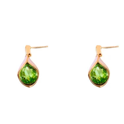 Real gold electroplated water drop-shaped earrings with inlaid zircon and crystal pendant