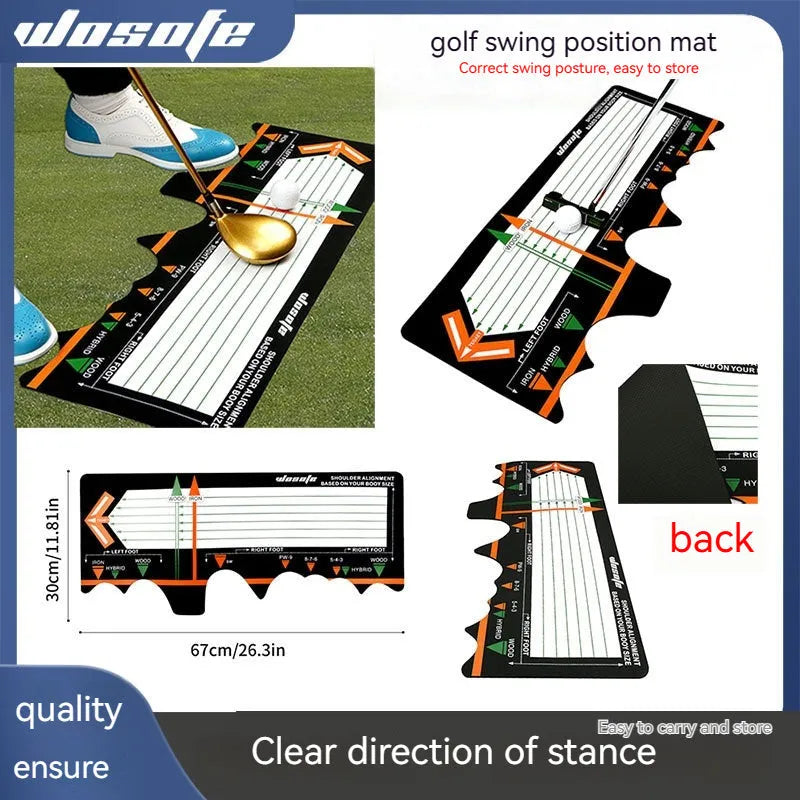 Black neoprene golf swing posture training pad on a green surface