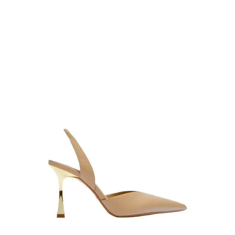Patent leather pointed high heels in black and apricot colours with Korean-style design