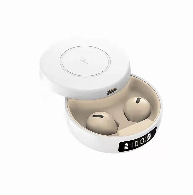 Mini semi-in-ear wireless headphones with charging case in black or white