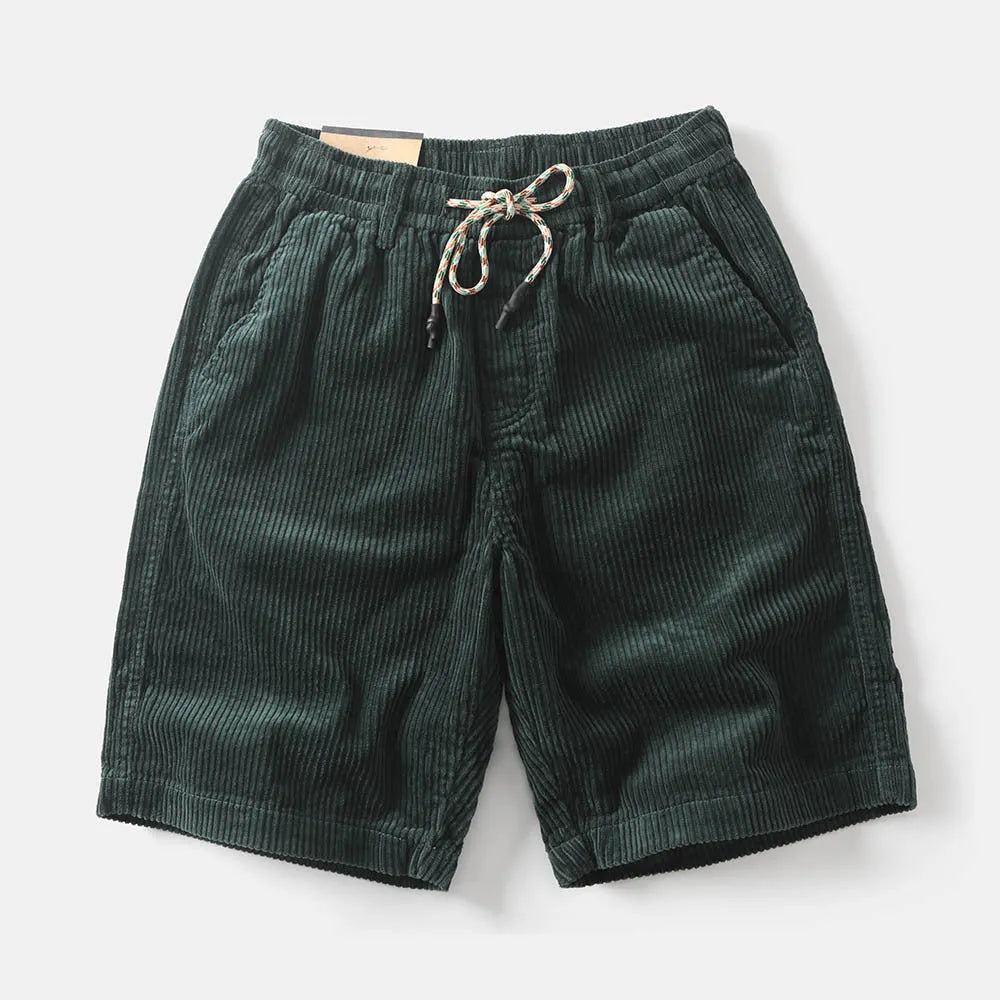 Men's retro American-style cargo shorts in polyester fabric shown in khaki colour