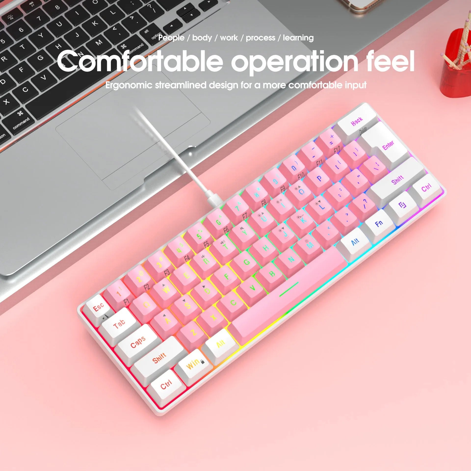 61-key wired membrane keyboard in white and black colour scheme showing compact design and standard key layout