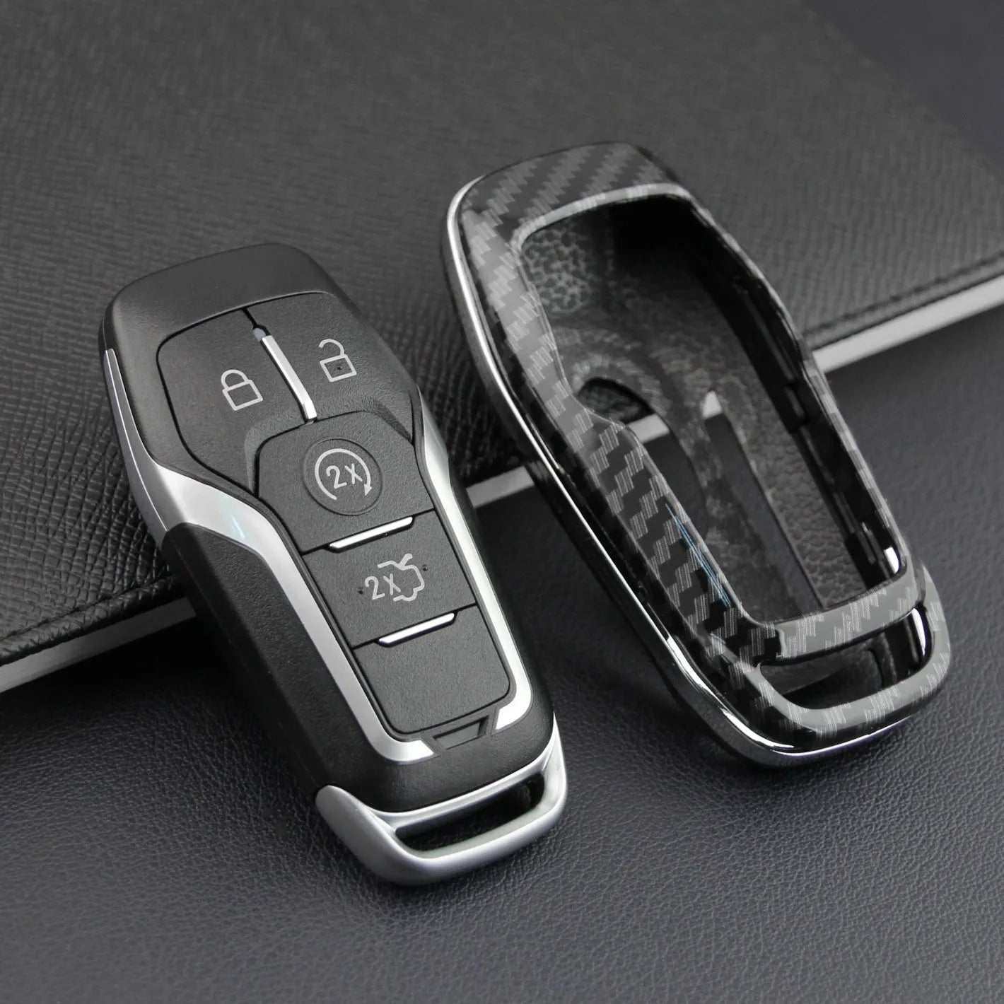 Plastic protective shell for car key remote showing single shell and buckle design options