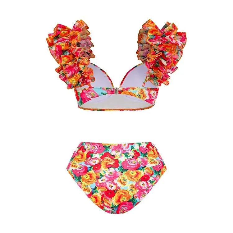 Women's floral high waist bikini swimsuit two-piece set with coordinating skirt