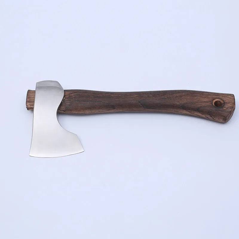 Camping axe with wooden handle and high carbon steel head for outdoor wood cutting