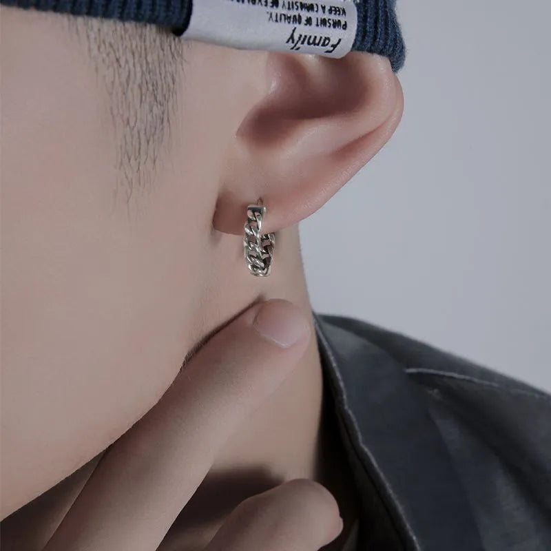Men's geometric copper earrings in silver and coloured finishes, showing 10mm and 14mm sizes.
