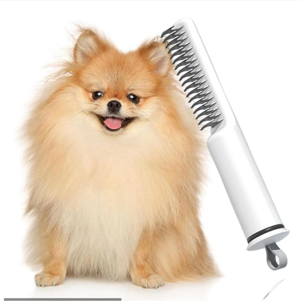 Stainless steel pet dematting comb with ergonomic handle for removing knots and mats from dog coats