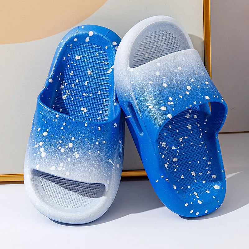 Children's gradient colour PVC summer slippers with non-slip soles shown in multiple colour options.