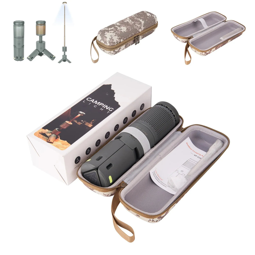 Portable camping LED light with button switch in creamy white and dark grey colour options