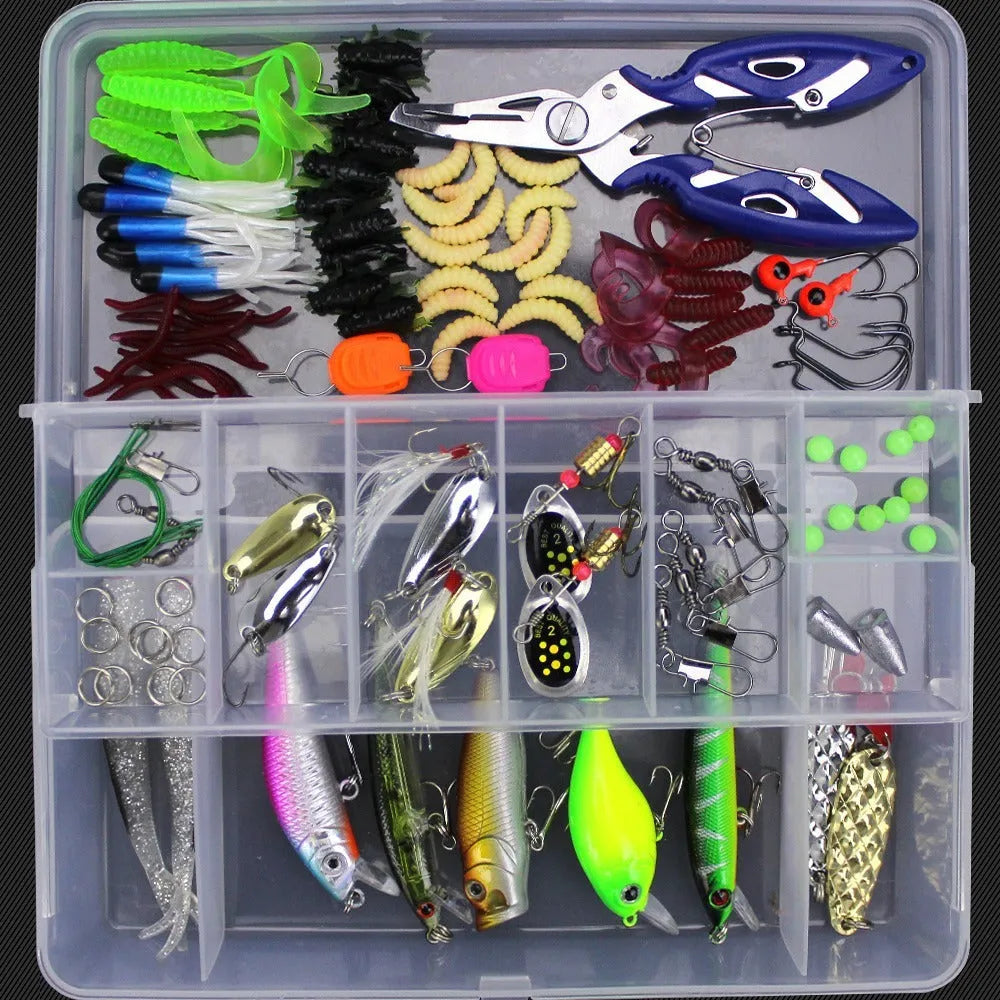 Junior fishing lure set in polypropylene box with multiple size options for freshwater angling