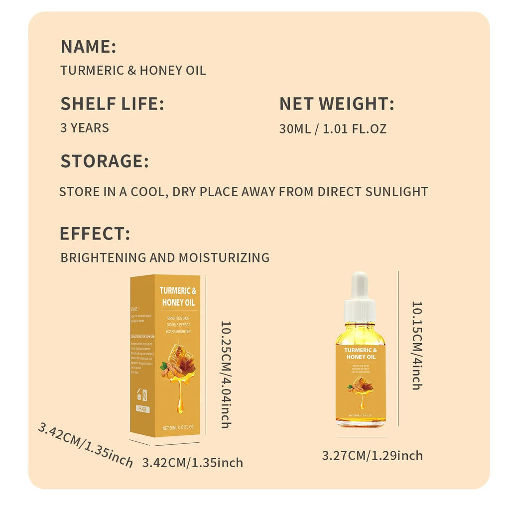 30ml bottle of Turmeric Honey Essential Oil with neutral packaging for facial beauty use