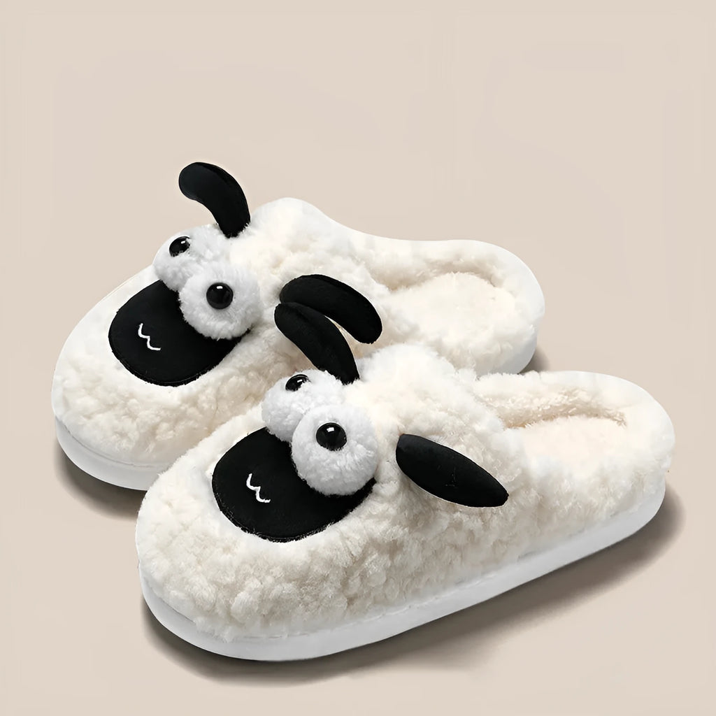 Lamb thermal cotton slip-on slippers in brown with a suede upper and PVC sole.