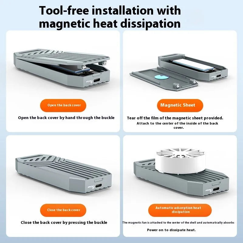 Silver Thunderbolt 4 external SSD enclosure for M.2 drives, showing compact aluminium design.