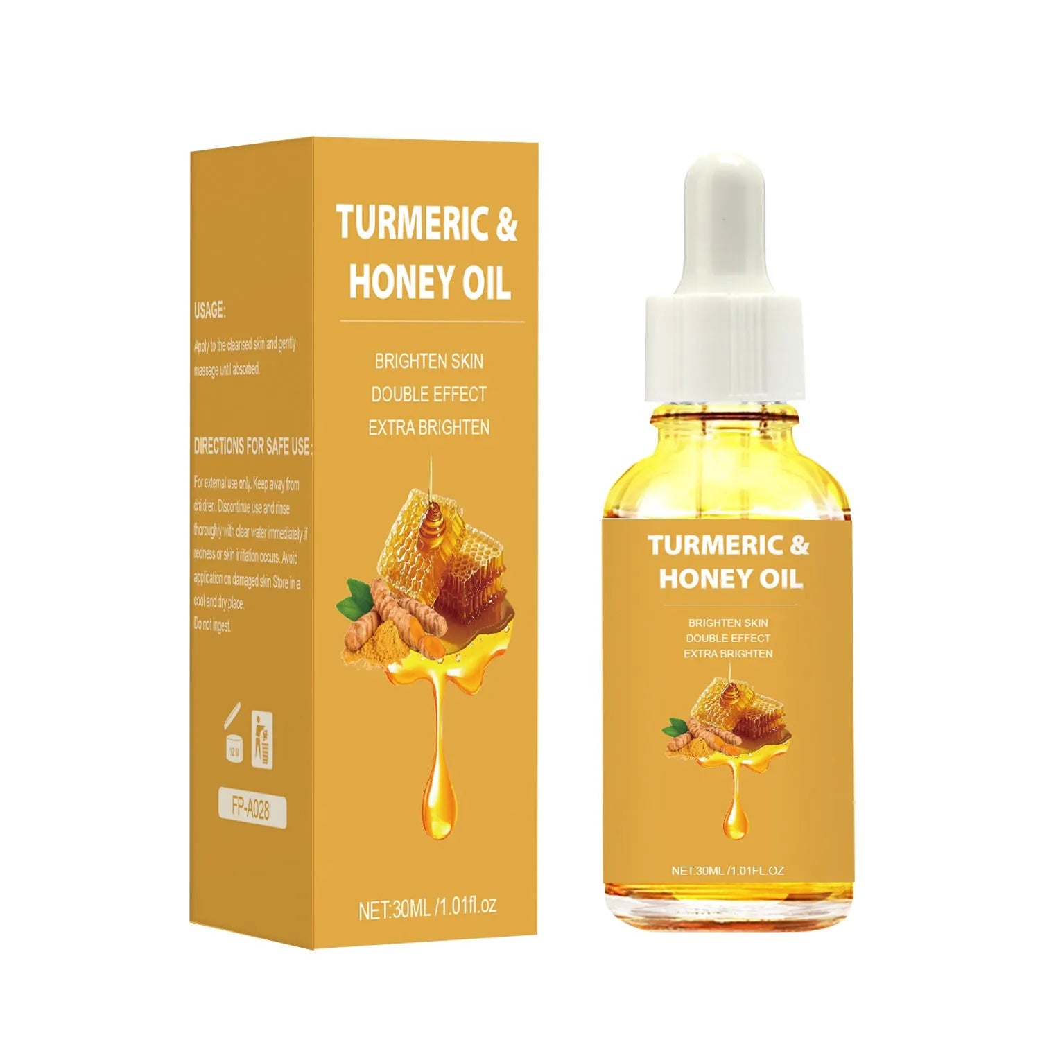 30ml bottle of Turmeric Honey Essential Oil with neutral packaging for facial beauty use