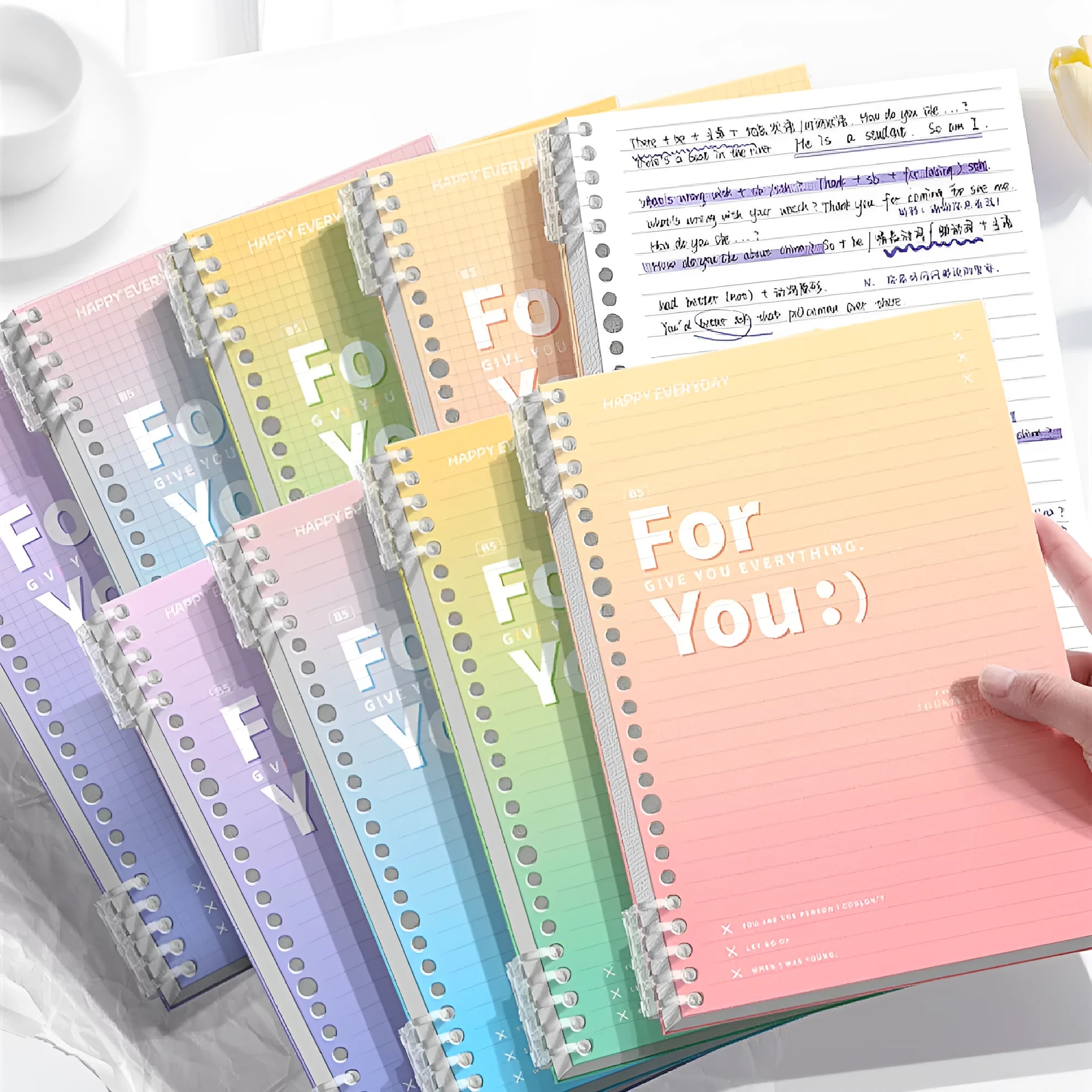 Gradient colour coil notebook with removable spiral binding in A4 and B5 sizes