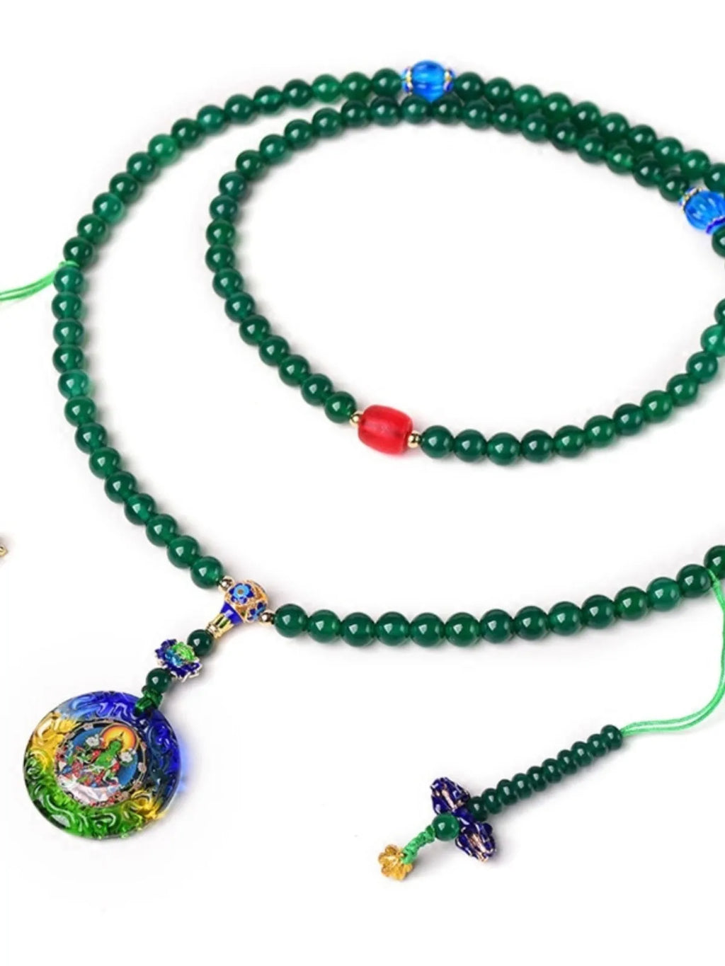 Handmade natural green agate 108 thangka pendant multi-circle bracelet with certification