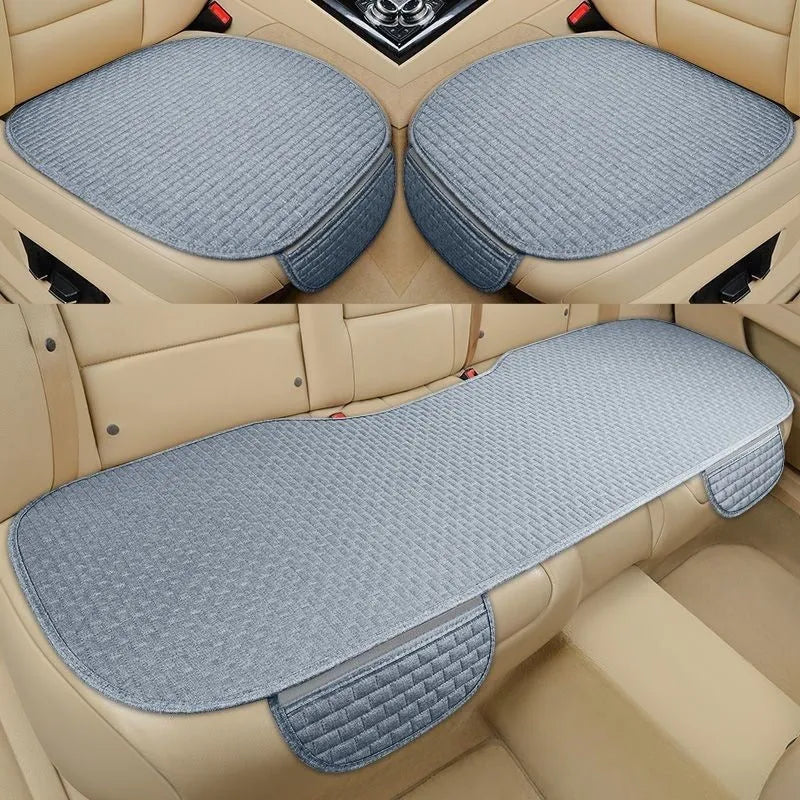 Linen plaid car cushion set with hemmed edges in classic black and red colour