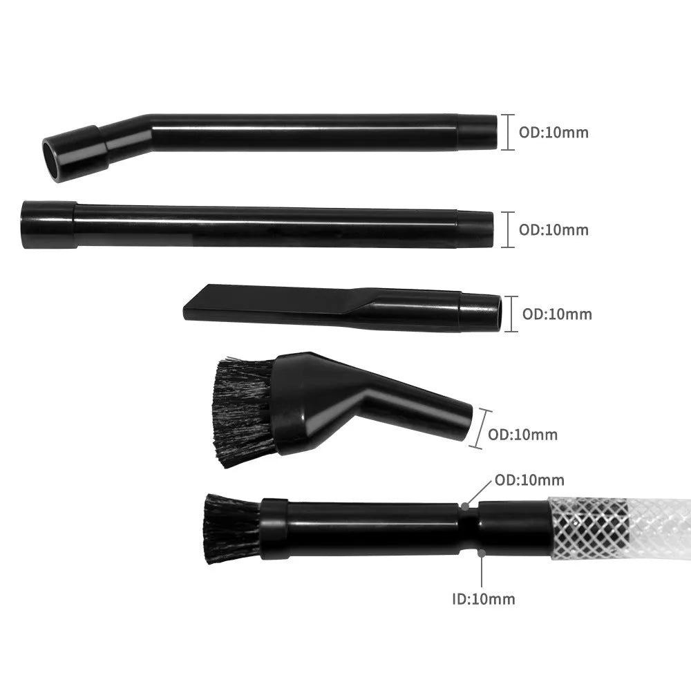Eight-piece vacuum cleaner accessory set with multiple small suction heads for detailed cleaning
