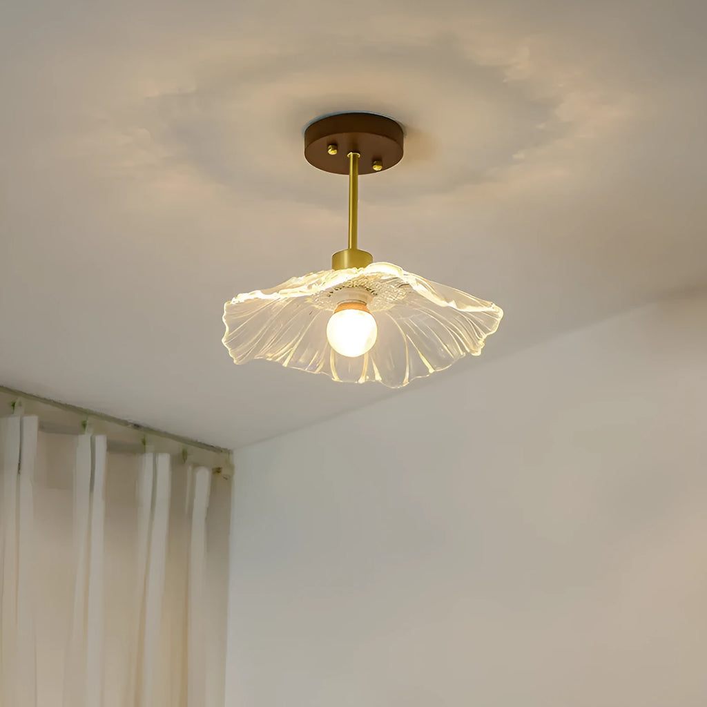 Japanese style log walnut brass ceiling lamp with tricolor variable light for entrance hallway