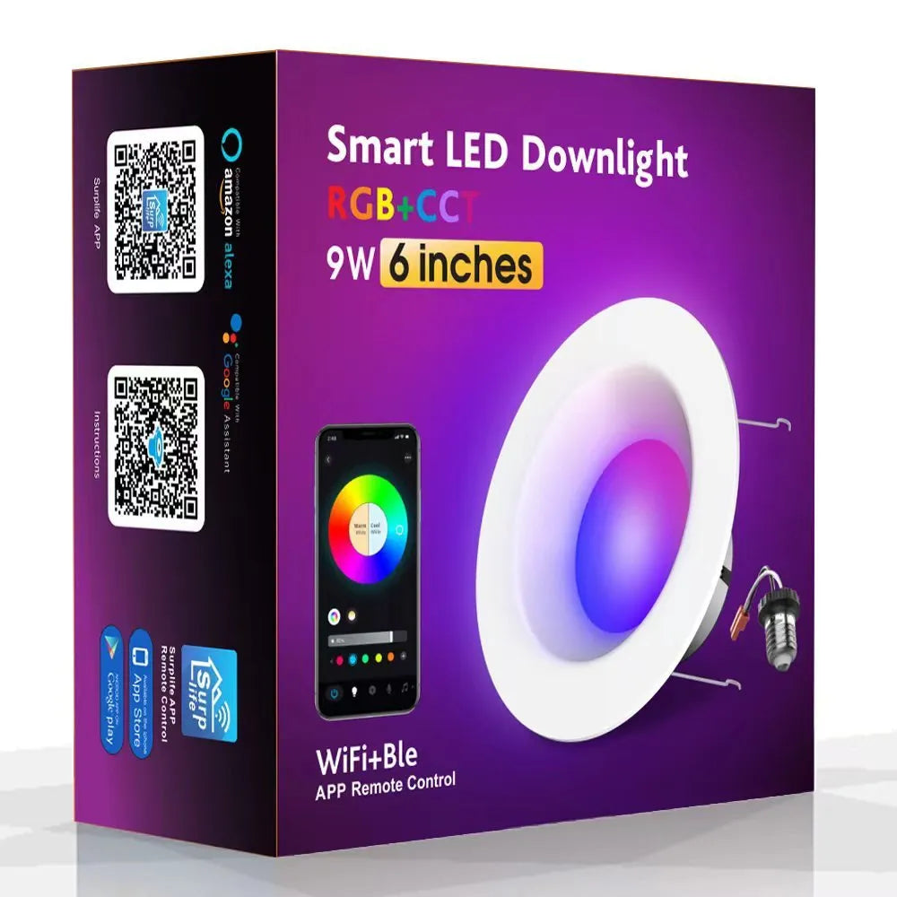 Smart WiFi Bluetooth RGBW colour changing ceiling lamp with remote and app control on mobile phone.