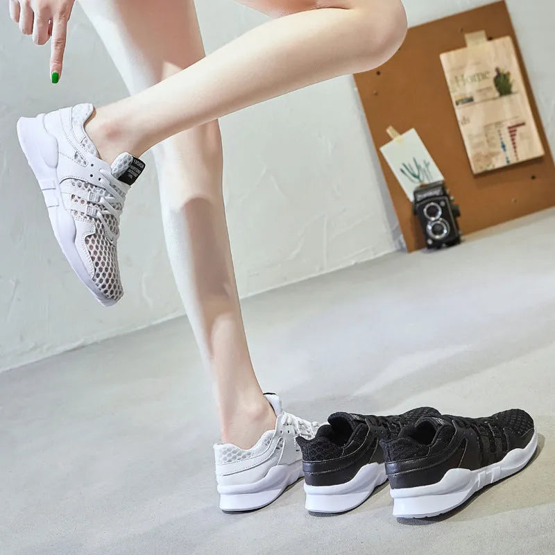 Men's hollow breathable sneaker with mesh upper in black and white colour options