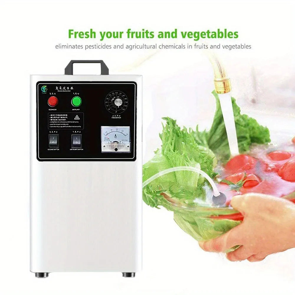 Ozone generator unit for fruit and vegetable treatment with air-cooled design