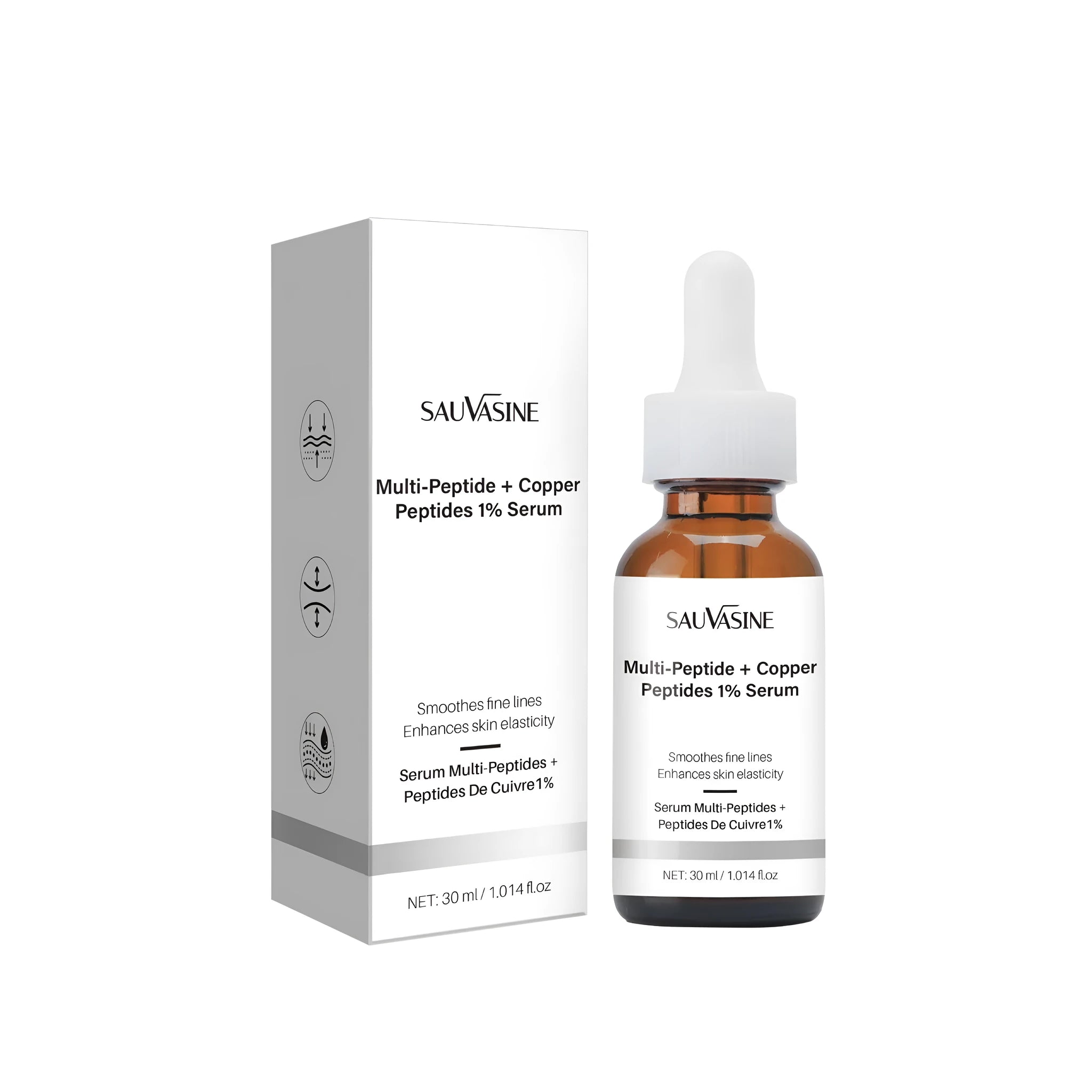30ml bottle of moisturising facial oil for wrinkle care, measuring 34.5mm wide and 105mm tall.