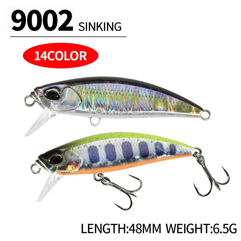48mm submerged minnow fishing lure for mandarin fish and snakehead in multiple colour options
