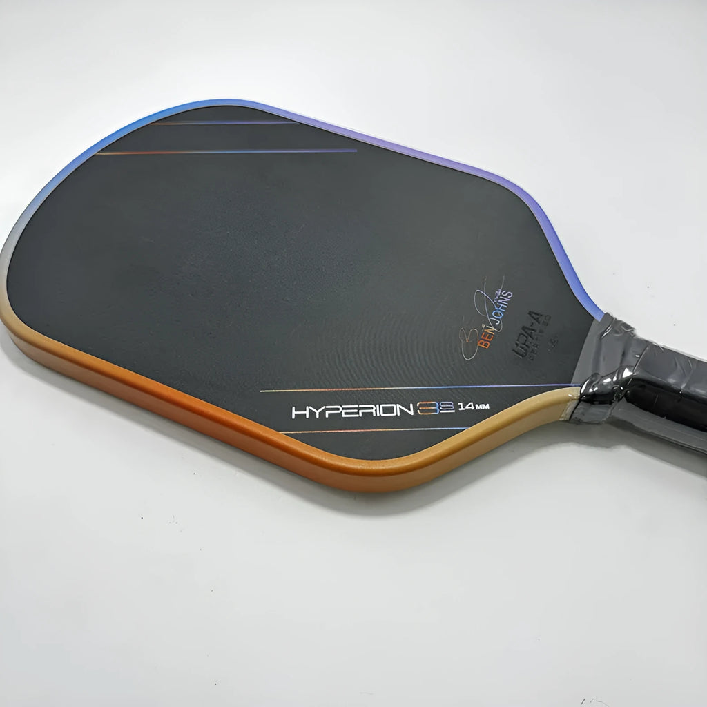 Aurora Hyperion pickleball racket with multicolour carbon fibre face and graphite matte finish.