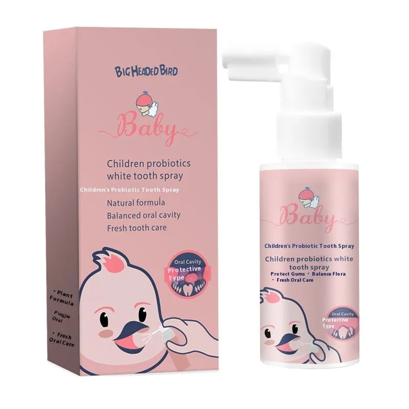 Children's probiotics white teeth cleaning spray bottle in strawberry and orange flavours for anticavity protection